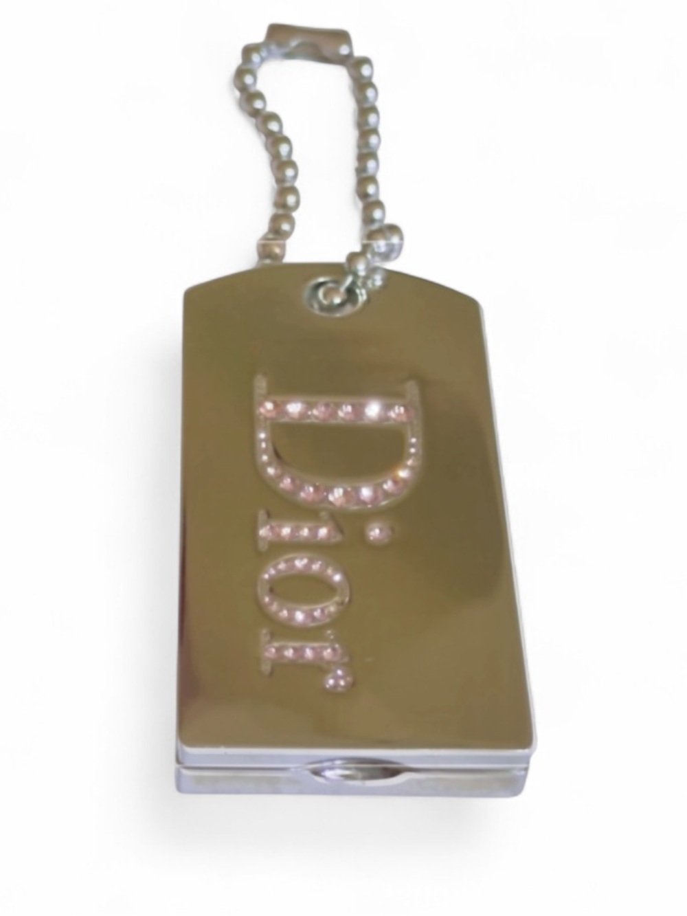 Vintage Y2K Dior Sparkling Lip Gloss Compact Dog Tag Charm - Mirror Case 002